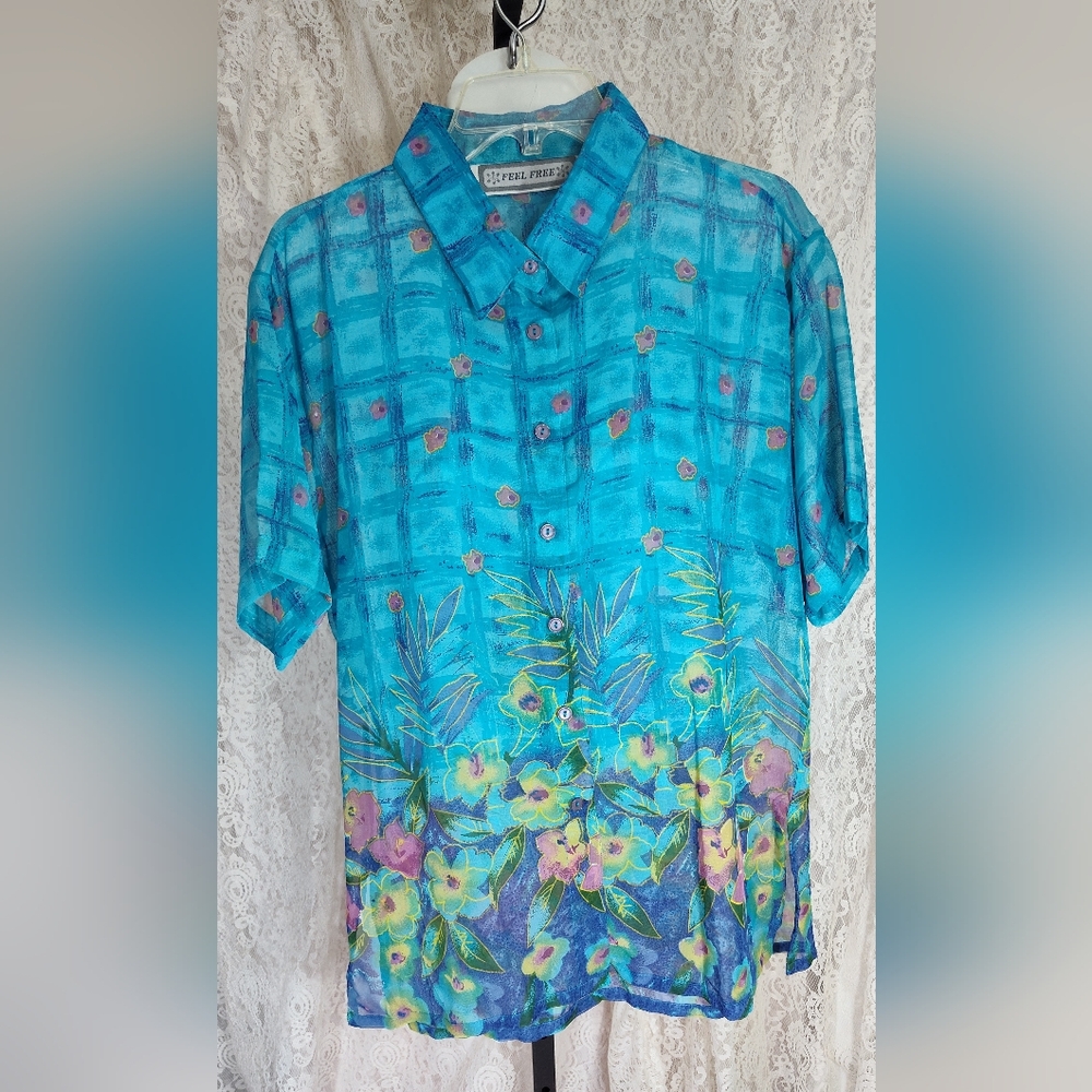 Turquoise Blue with floral design Bonus Camisole NWOT